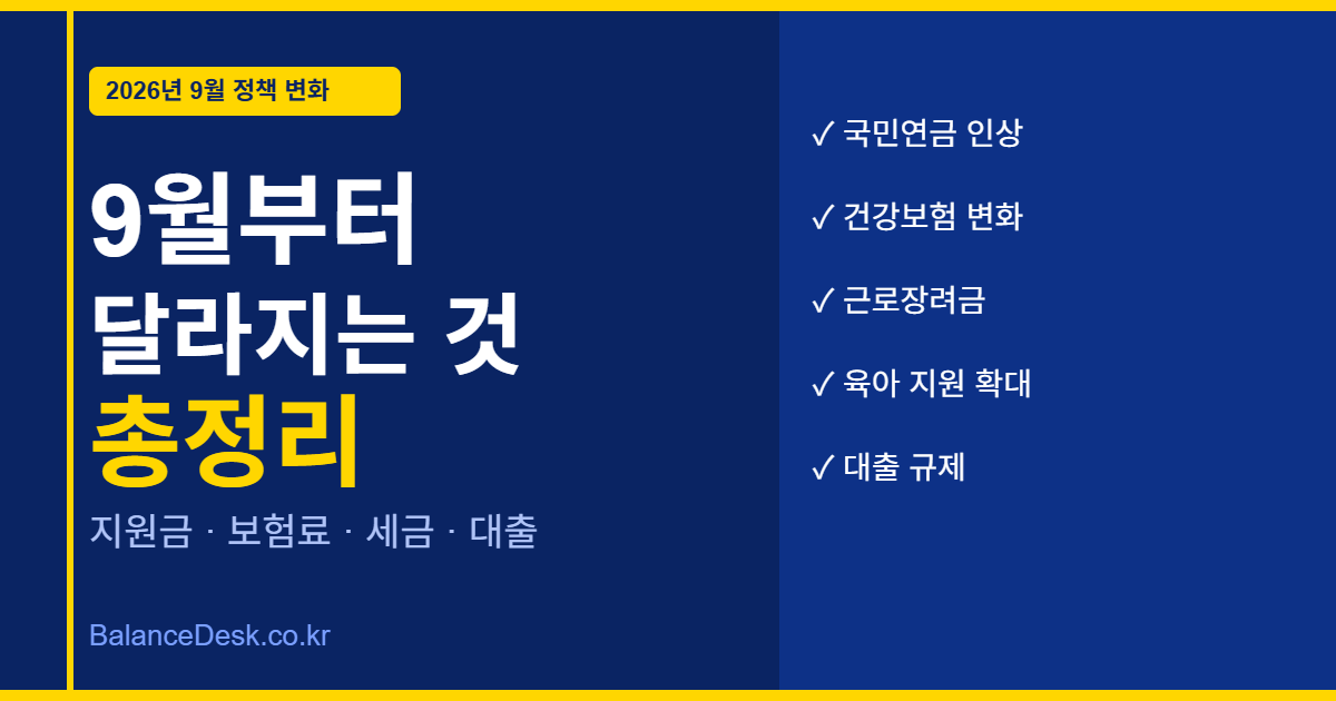 2026년 9월부터 달라지는 것 총정리 — 국민연금, 건강보험, 근로장려금, 육아휴직 변화 안내